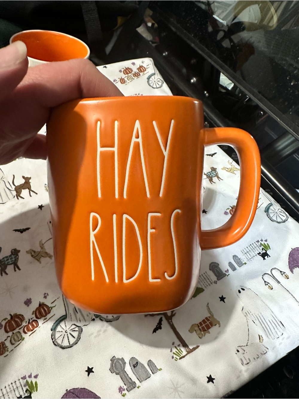 Rae Dunn Orange 'HAY RIDES' Ceramic Mug